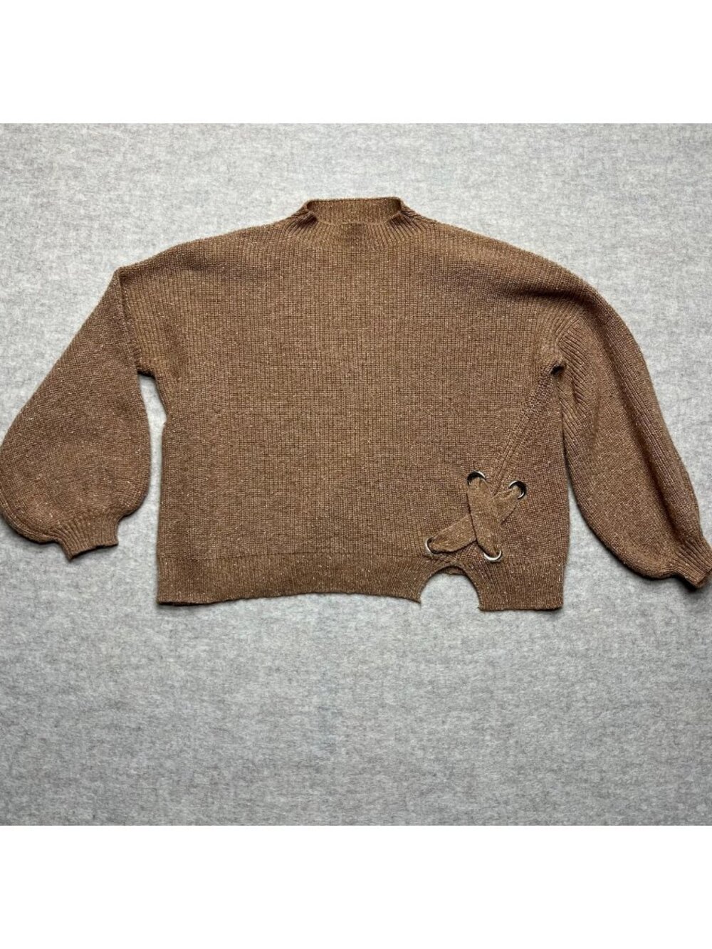 Kerisma Brown Mock Neck Angola Blend Sweater Knit Lace Oversized Soft  M/L